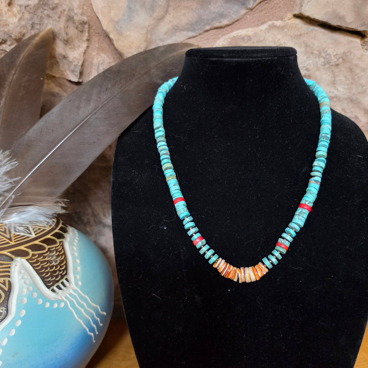 One Tibetan Turquoise Spiny Oyster Shell Coral Necklace