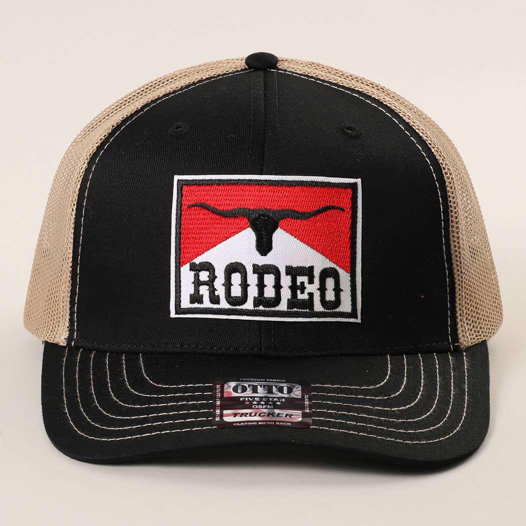RODEO Patch Embroidered Mid Profile Mesh Back Trucker Hat