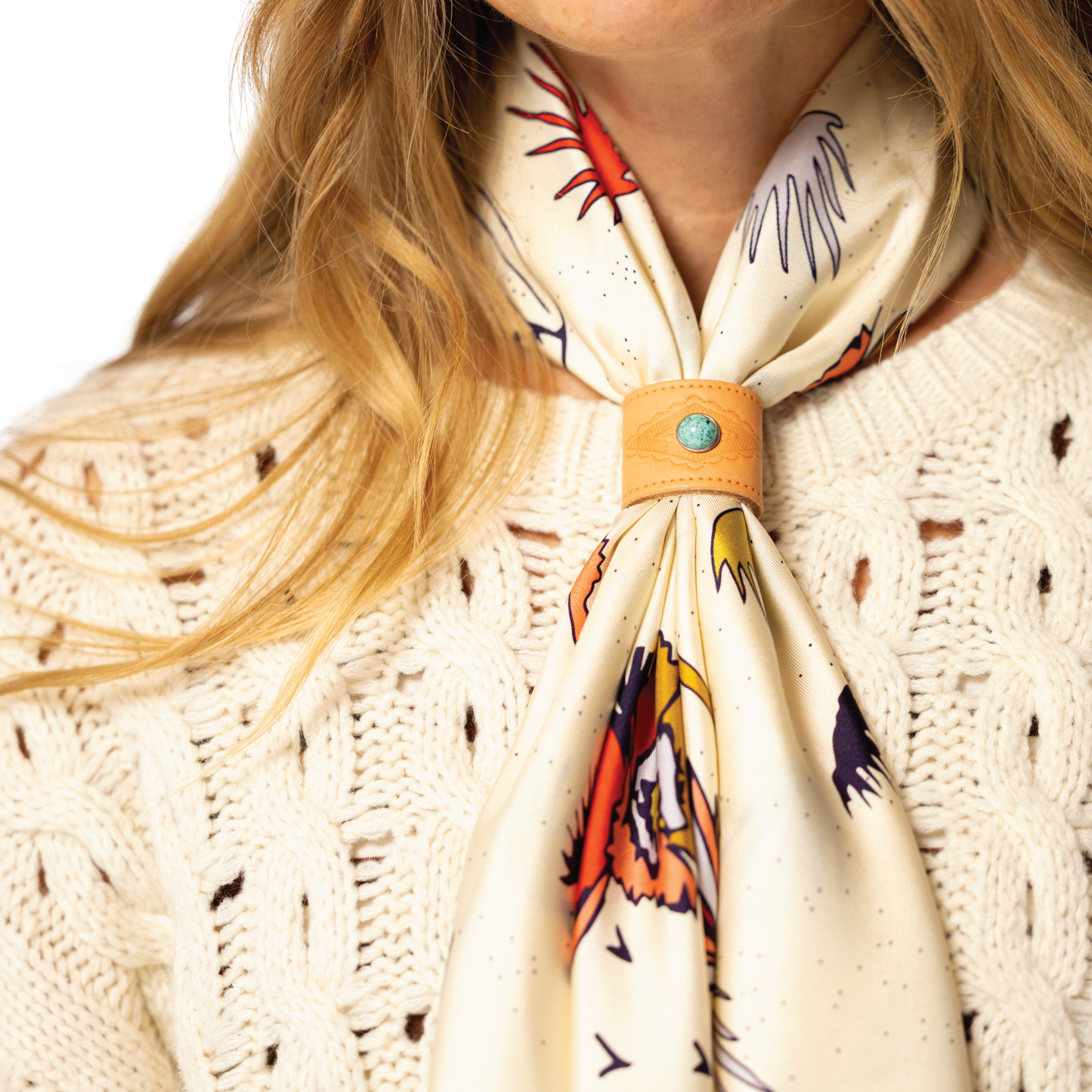 Leather Bandana Slide - Studded Diamond - Scarf Ring