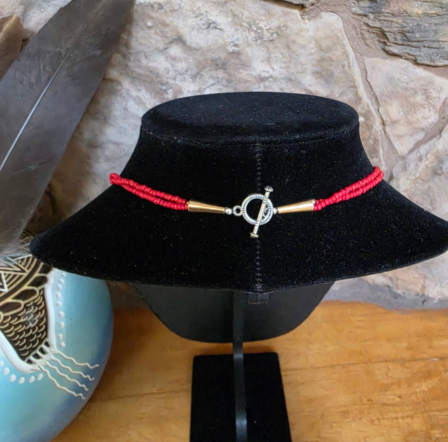 Double Strand Turquoise & Red Seed Bead Necklace
