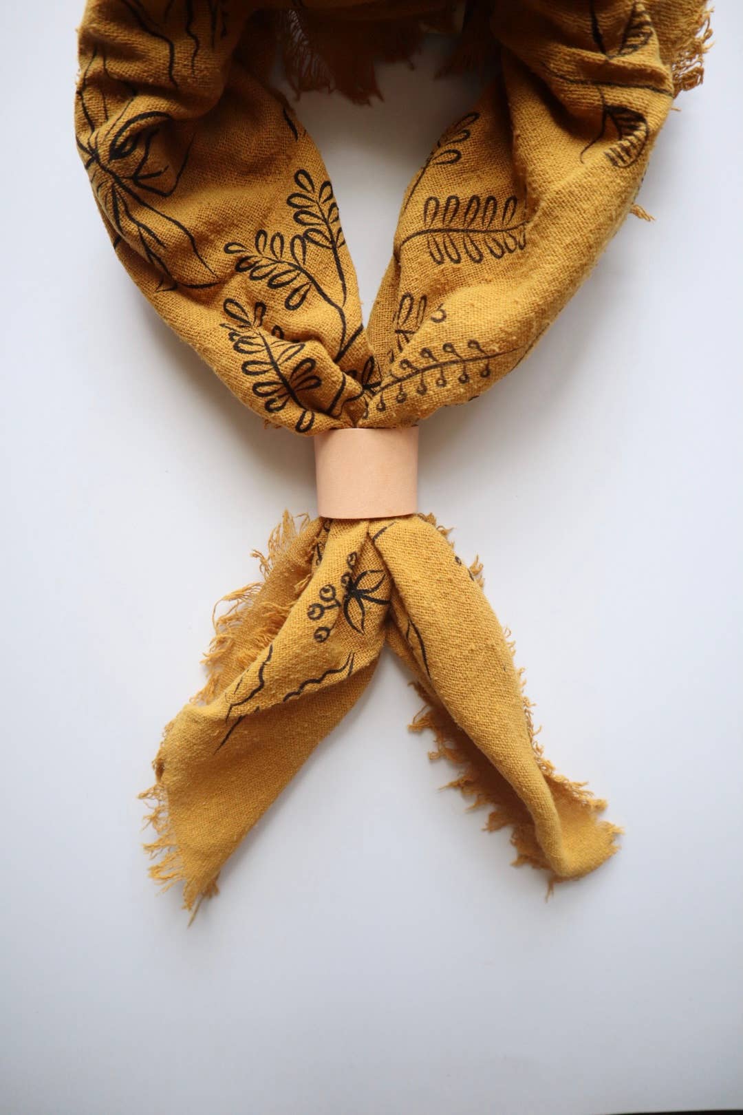 Desert Gold Botanical Print Naturally Dyed Bandana (black)