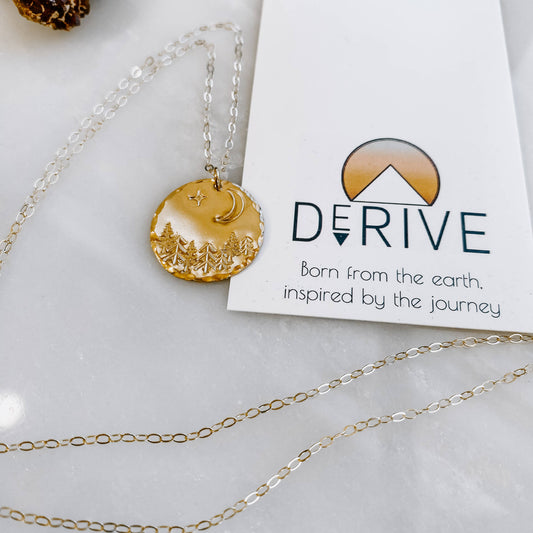 Moonlit Forest Hand Stamped Coin Necklace