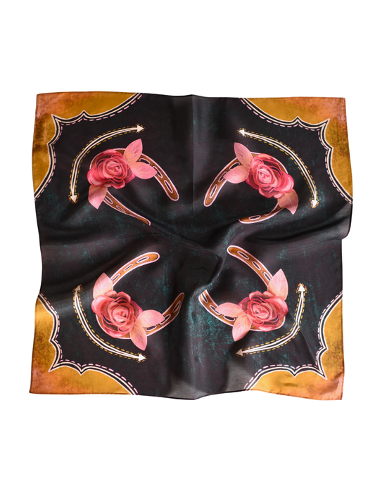 Rodeo Rose in Midnight Wild Rag Western Silk Scarf
