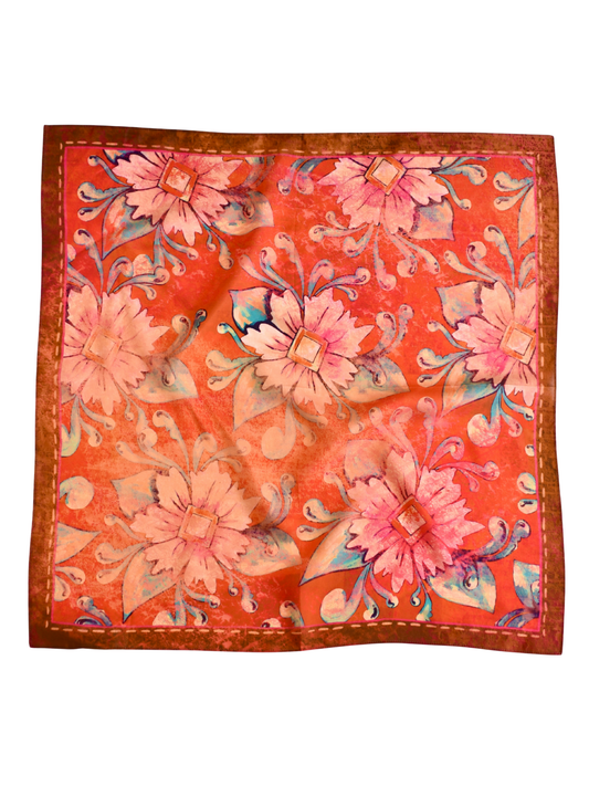 Rust Rodeo Red Floral Silk Western Cowgirl Wild Rag Scarf
