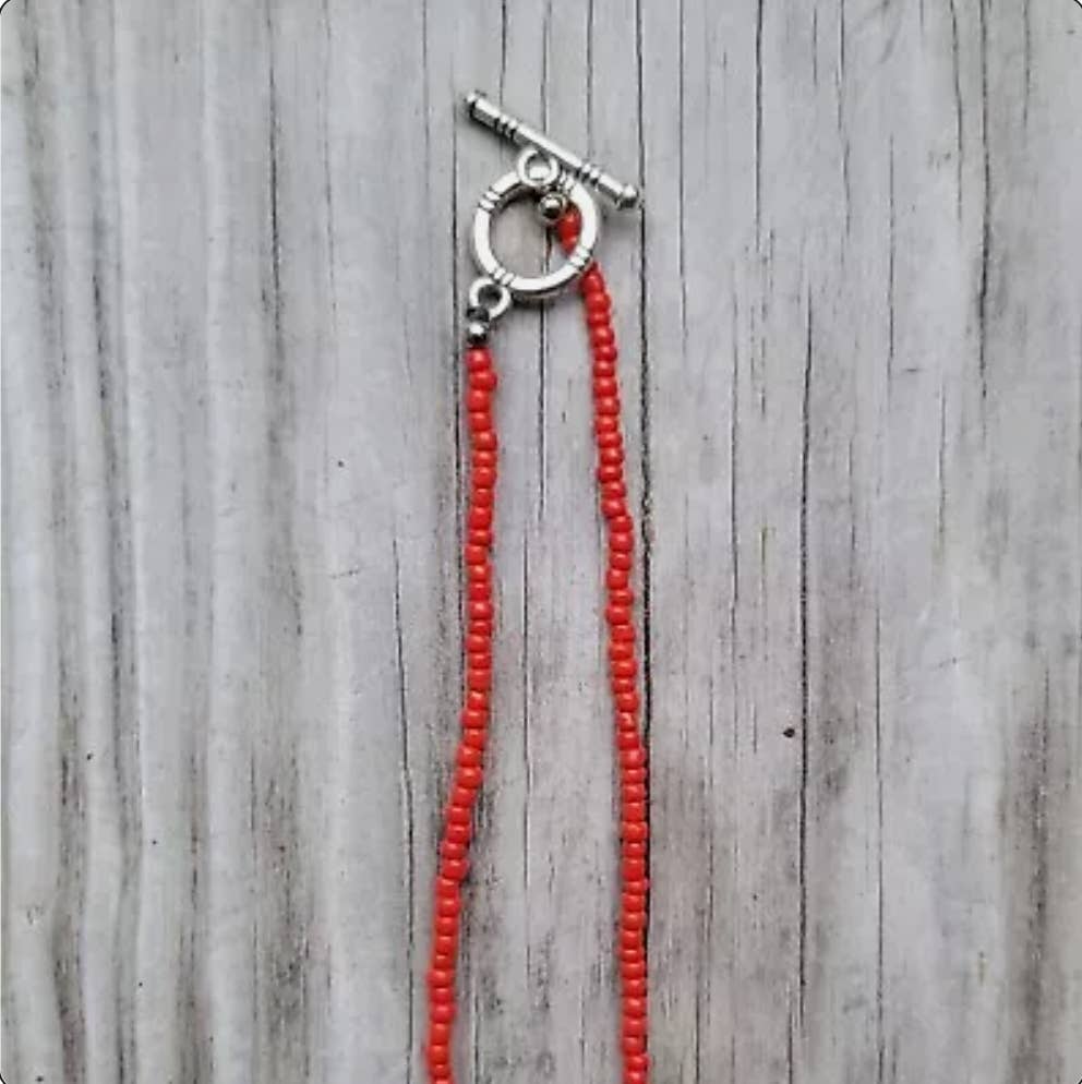 Navajo Made Turquoise & Red Seed Bead Necklace
