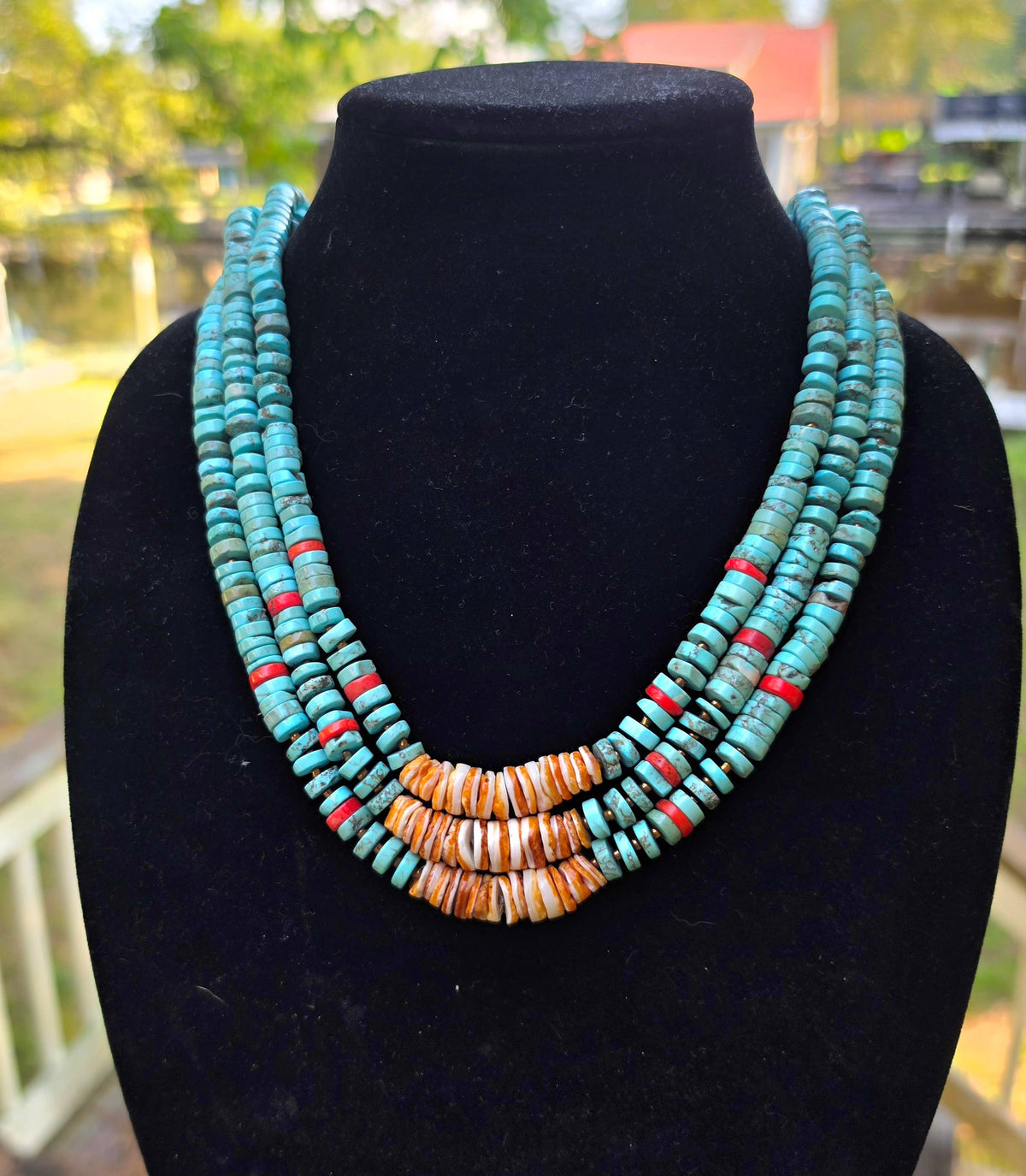 One Tibetan Turquoise Spiny Oyster Shell Coral Necklace