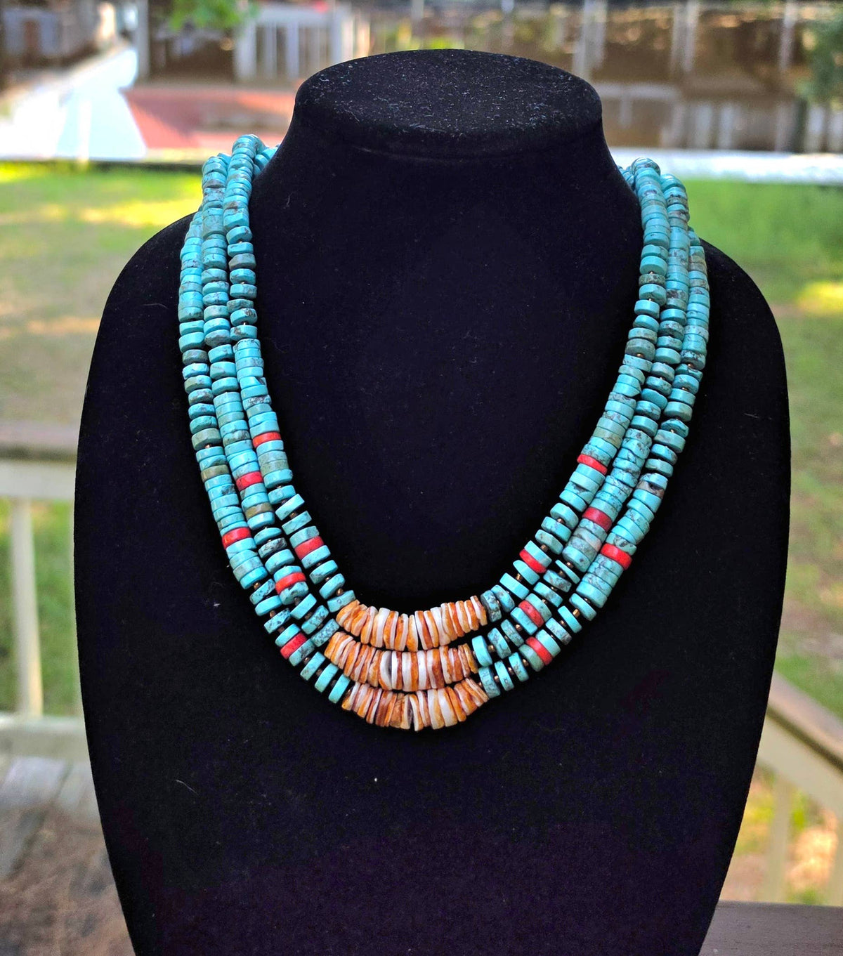 One Tibetan Turquoise Spiny Oyster Shell Coral Necklace