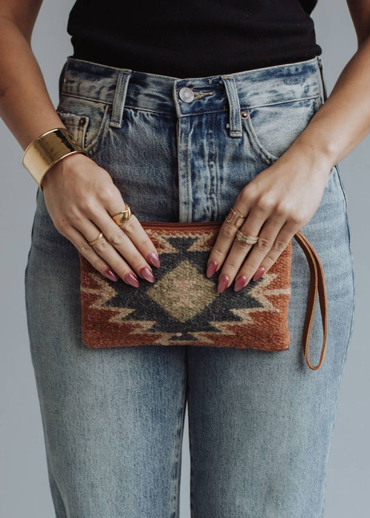 Rusts, Green & Cream Aztec Wristlet