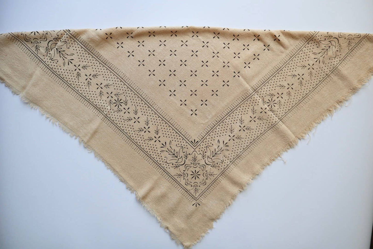 Oatmeal Classic Print Naturally Raw Silk Bandana -black ink