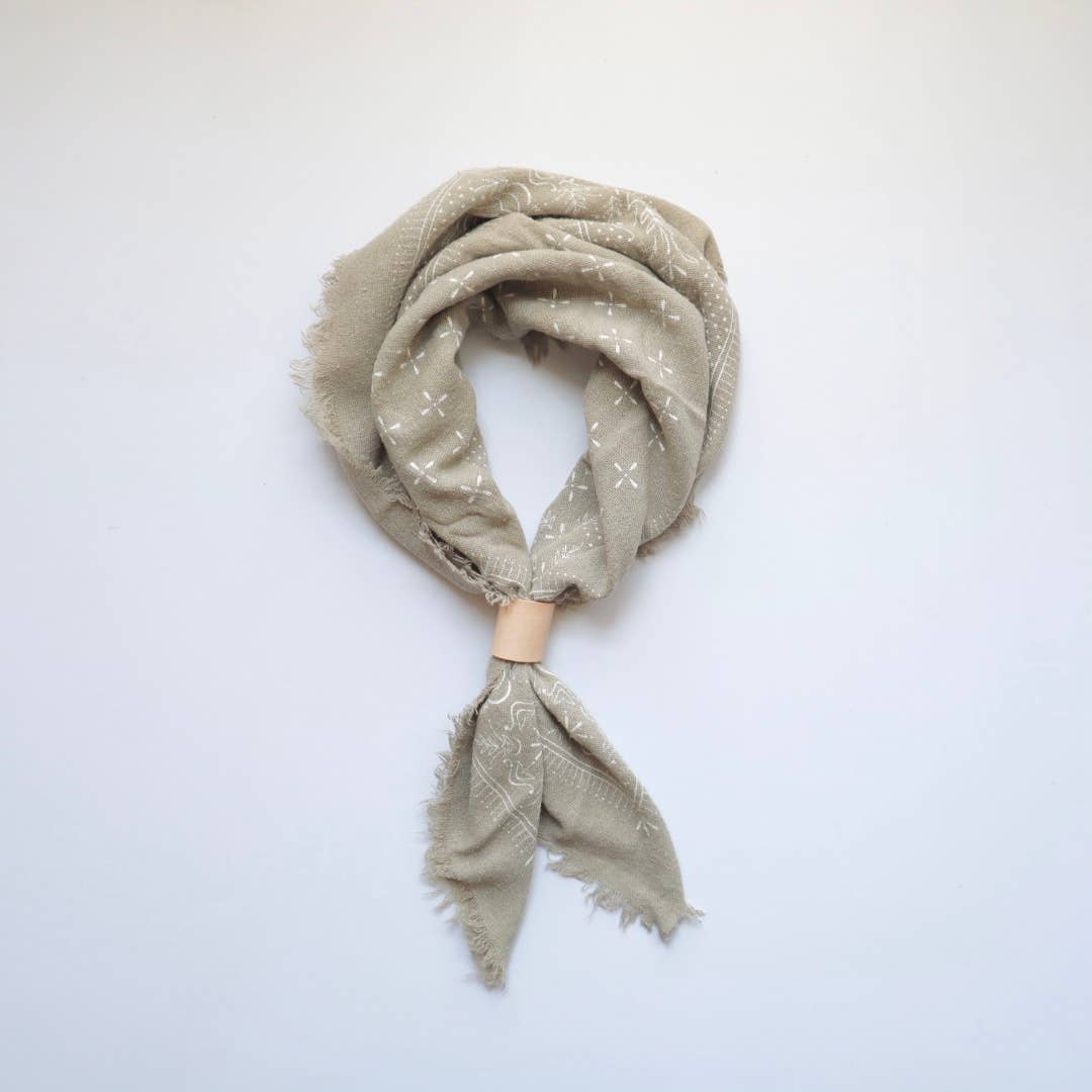 Sage Grey Classic Print Naturally Dyed Bandana (white)