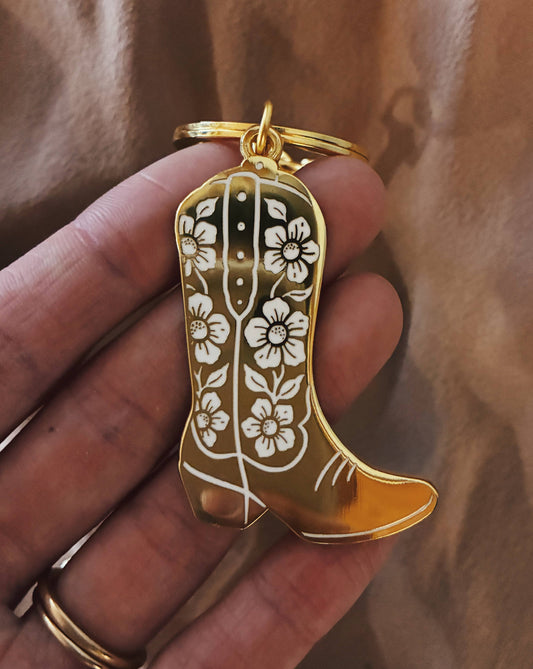 Cowboy Boot Keychain – Gold Enamel Accessory for Bags or Key