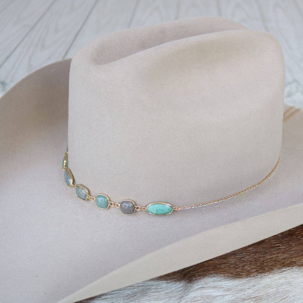 Turquoise & Grey Stone Chain Hat Band – Ada
