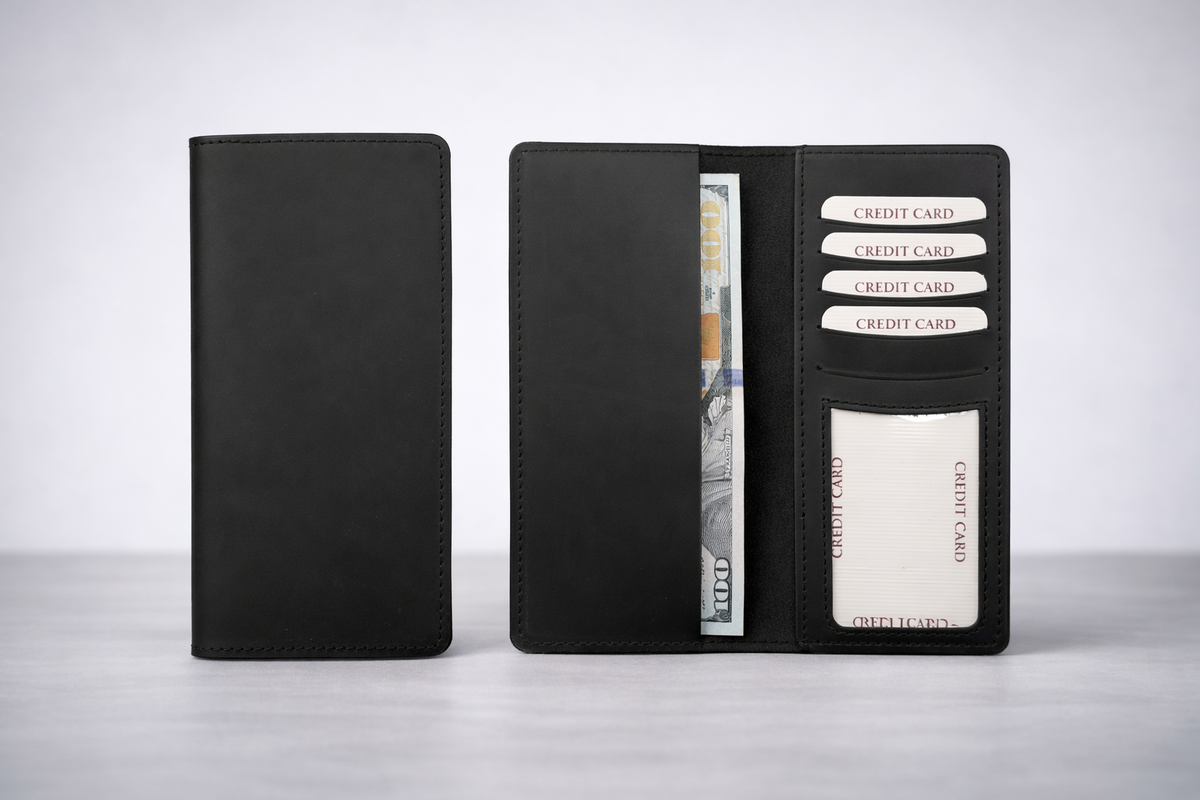 Genuine Leather Long Wallet Long Leather Bifold Wallet