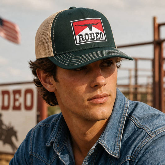 RODEO Patch Embroidered Mid Profile Mesh Back Trucker Hat