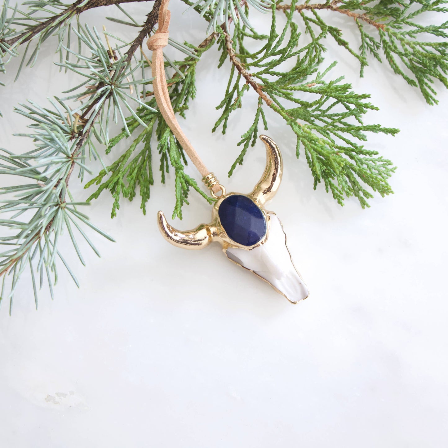 Lapis Lazuli Skull and Suede Christmas Ornaments