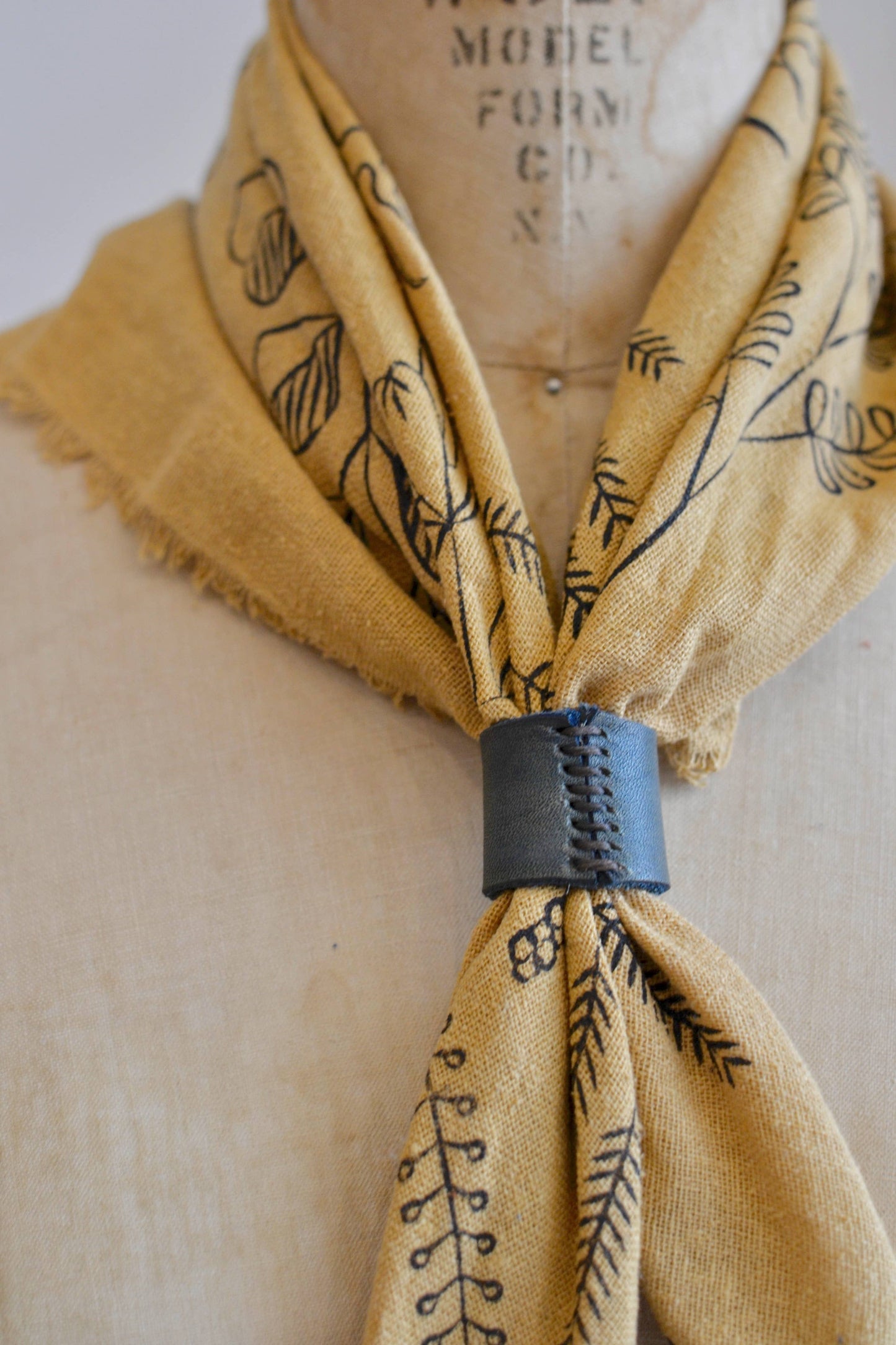 Desert Gold Botanical Print Naturally Dyed Bandana (black)