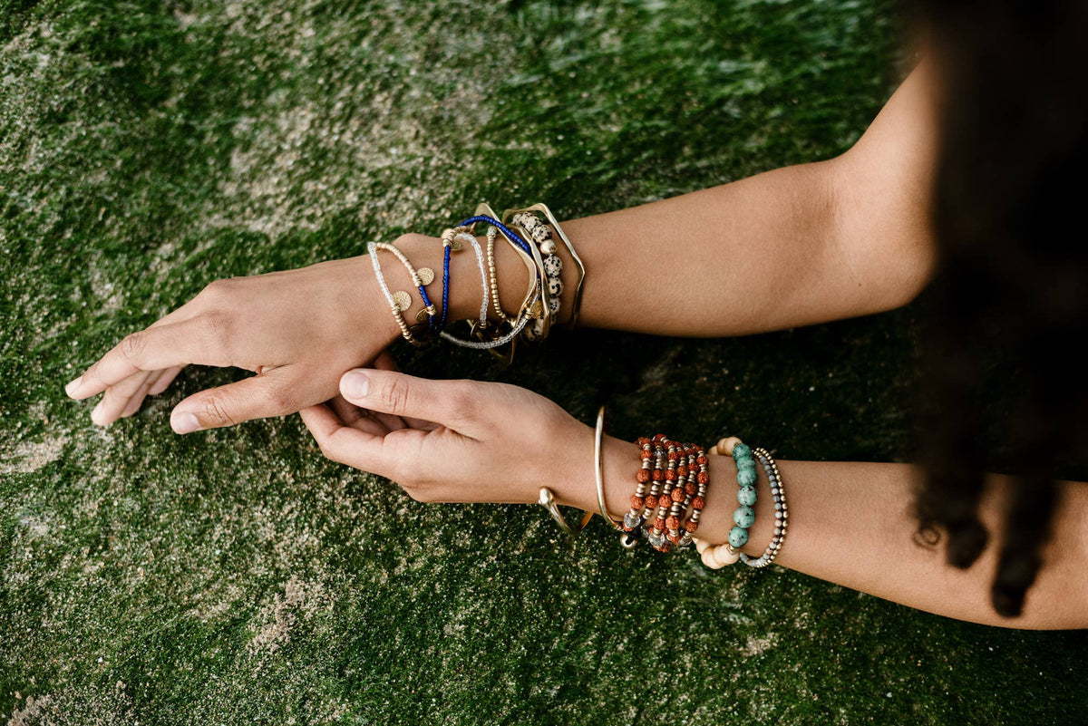 Wood Beaded Bracelet with Turquoise Beads