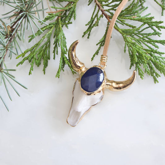 Lapis Lazuli Skull and Suede Christmas Ornaments