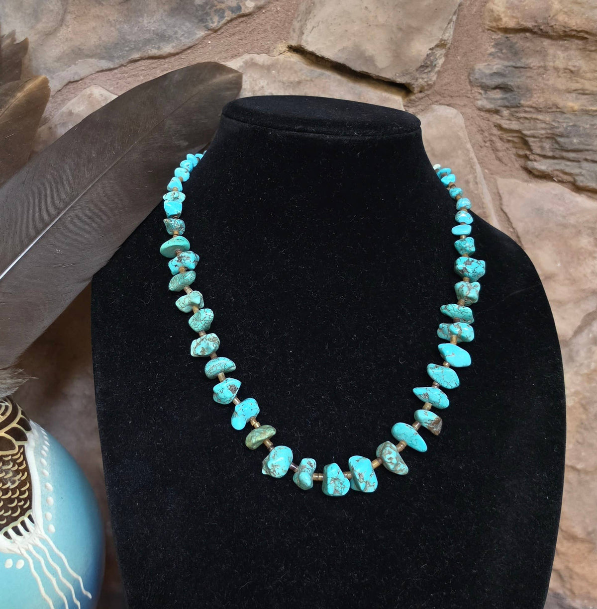 Turquoise nugget necklace with Seashell Heishi 1 strand