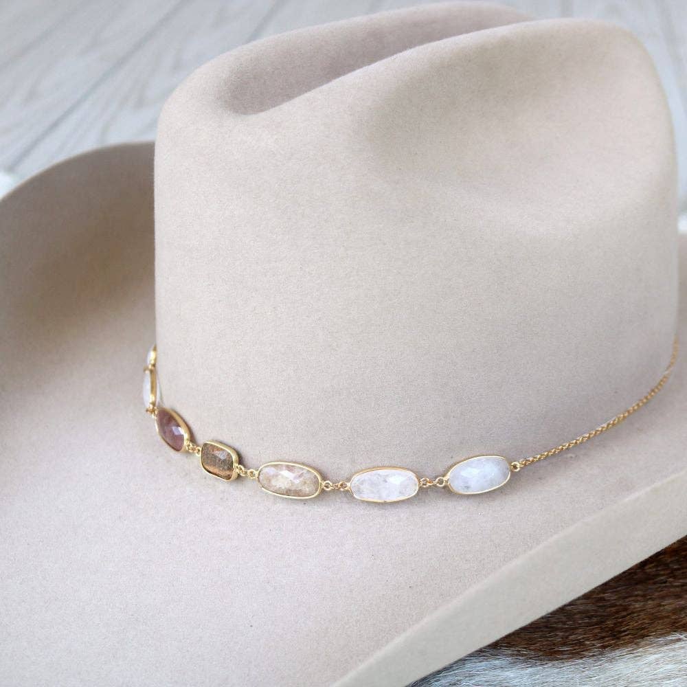 White & Neutral Stone Chain Hat Band – June