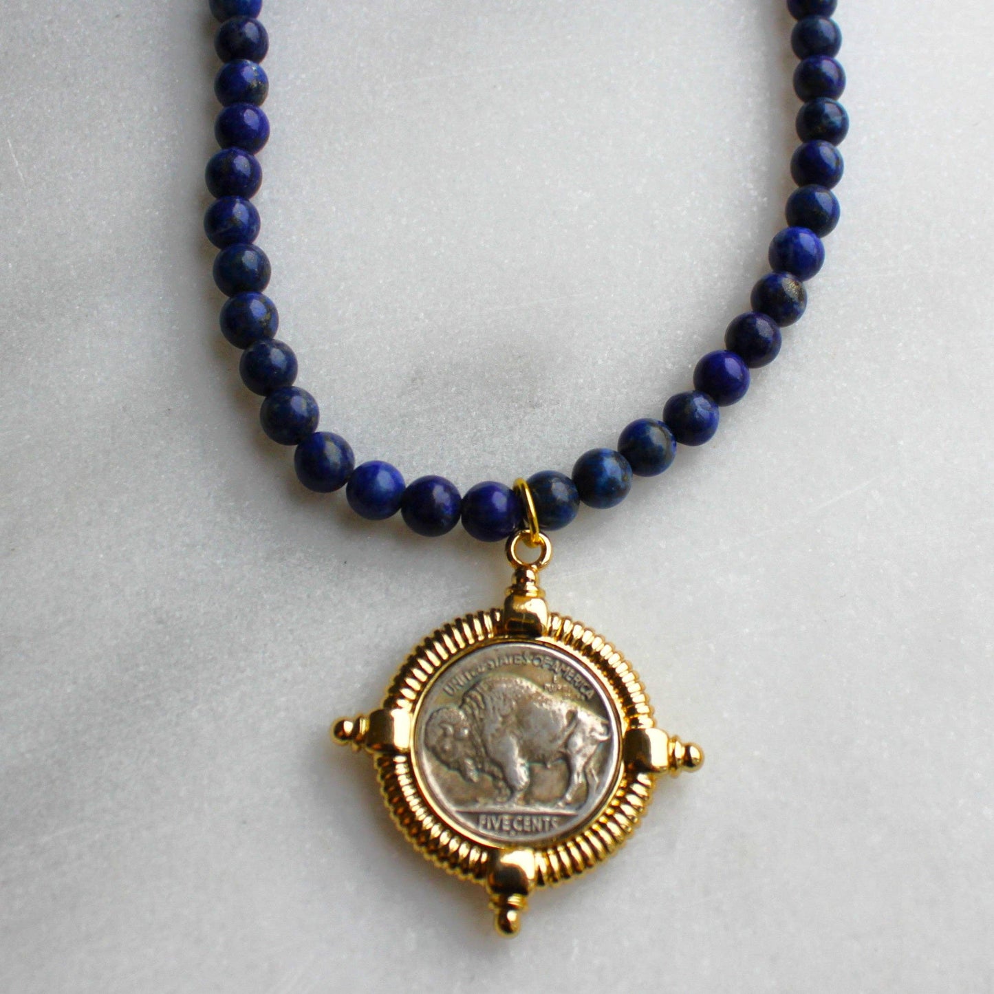 Buffalo Lapis Beaded Necklace