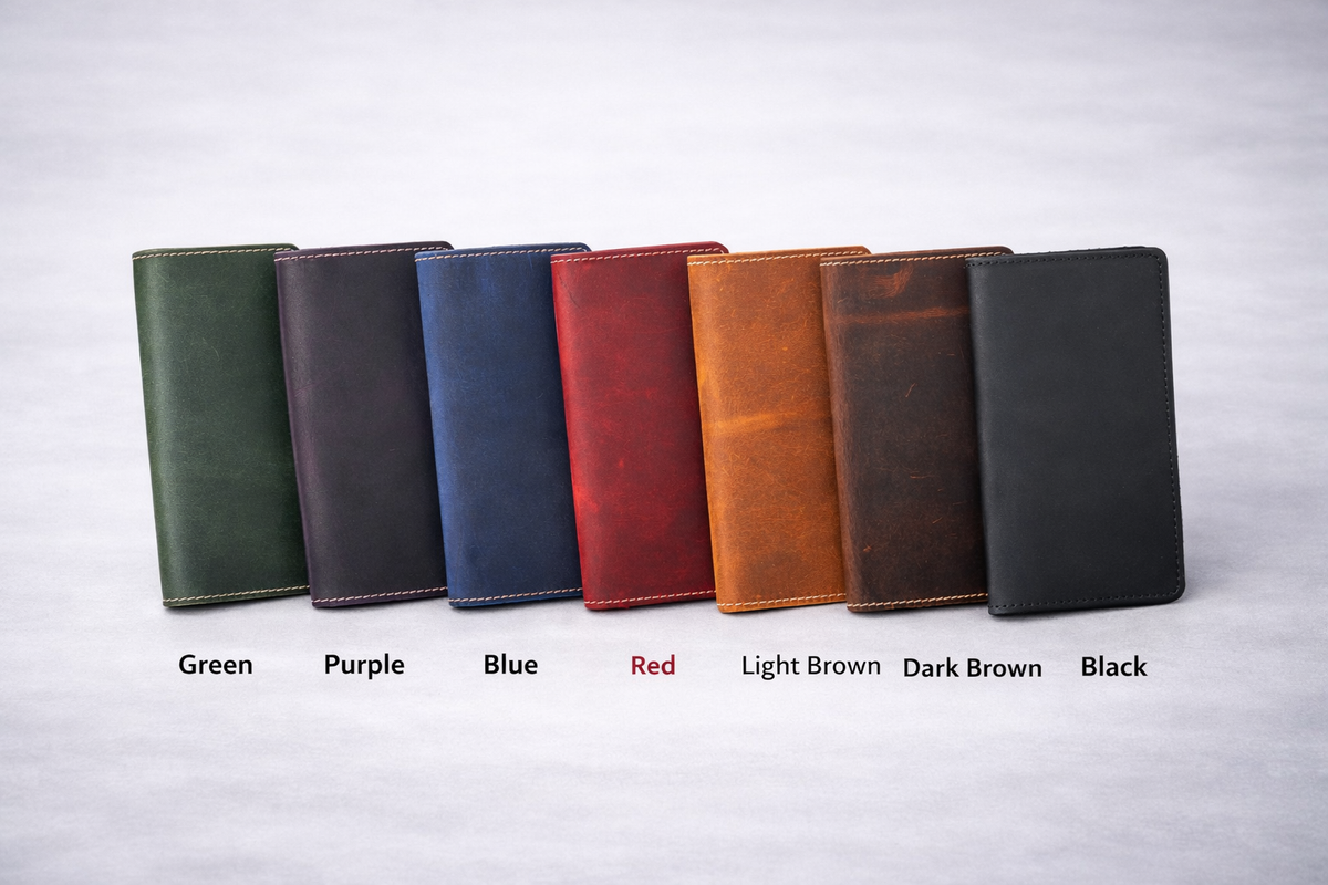 Genuine Leather Long Wallet Long Leather Bifold Wallet