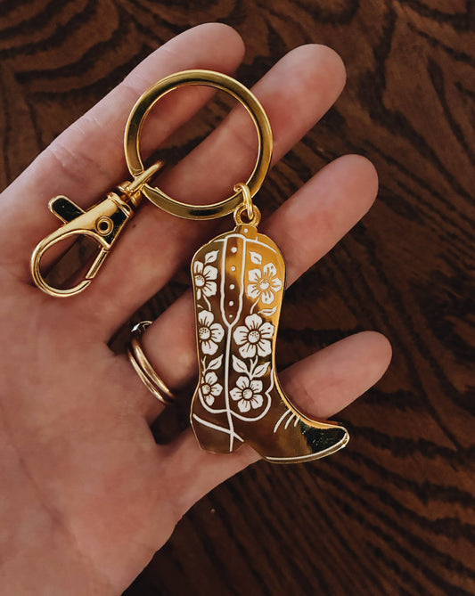 Cowboy Boot Keychain – Gold Enamel Accessory for Bags or Key