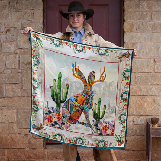 Jewelled Jackalope 100% Silk Scarf